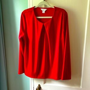 Liz Claiborne Red Pleated Long Sleeve Blouse
